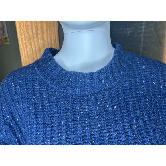 PrAna Chunky Knit Wool Cedric Sweater Mock Neck Marled Marine Blue Size Medium - Picture 4 of 9